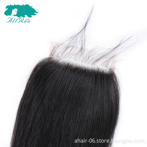 ALLRUN Factory Wholesale Good Quality Brazilian Hair Transparent Lace Closure 4*4 Human Hair